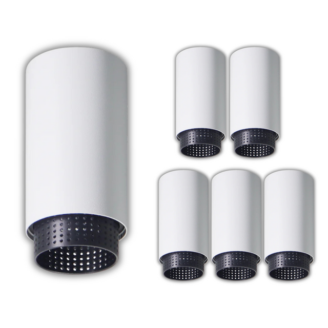 6er Pack LED Aufbauspot mit GU10 Fassung, weiß/schwarz, IP20, Aluminium.