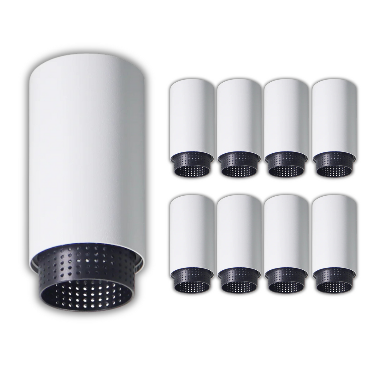 9er Pack LED Aufbauspot mit GU10 Fassung, weiß/schwarz, IP20, Aluminium.