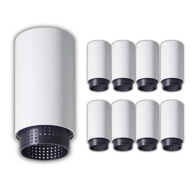 9er Pack LED Aufbauspot mit GU10 Fassung, weiß/schwarz, IP20, Aluminium.
