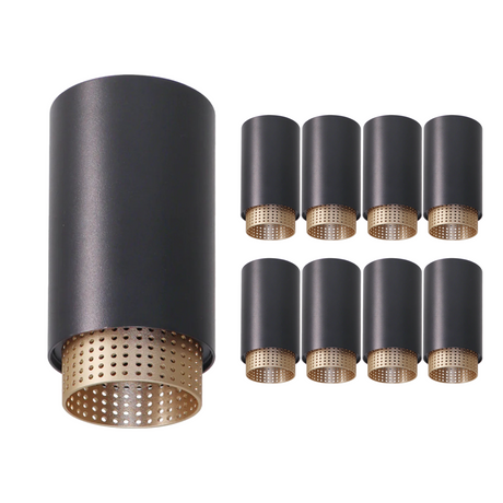 9er Pack LED Aufbauspot mit GU10 Fassung, schwarz/gold, IP20, Aluminium.