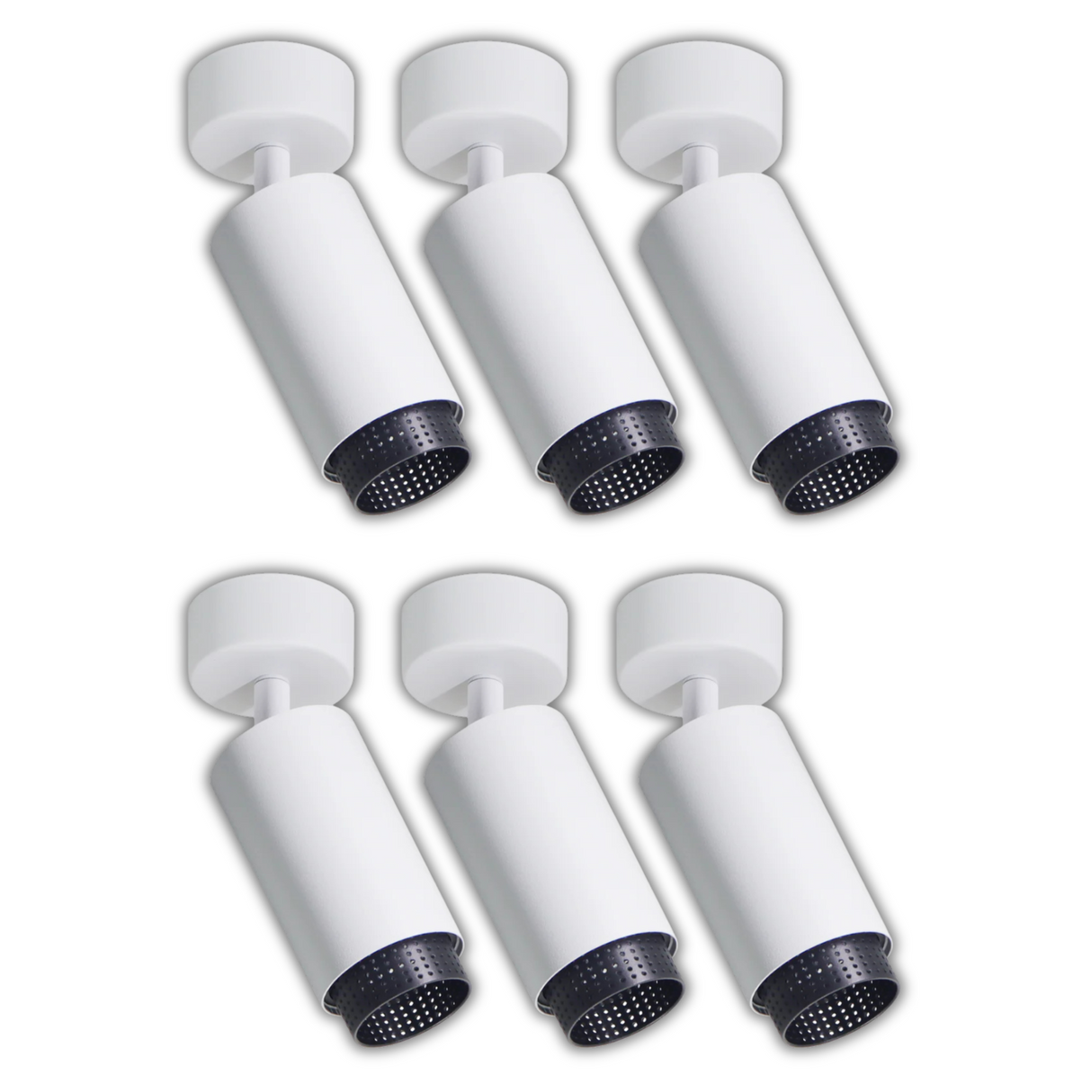 6er Pack Schwenkbarer LED Aufbauspot mit GU10 Fassung, weiß/schwarz, IP20, Aluminium.