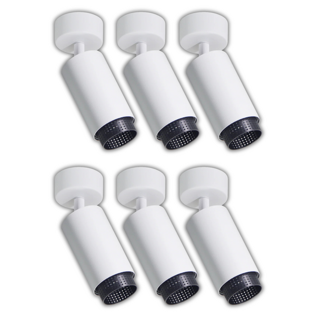 6er Pack Schwenkbarer LED Aufbauspot mit GU10 Fassung, weiß/schwarz, IP20, Aluminium.