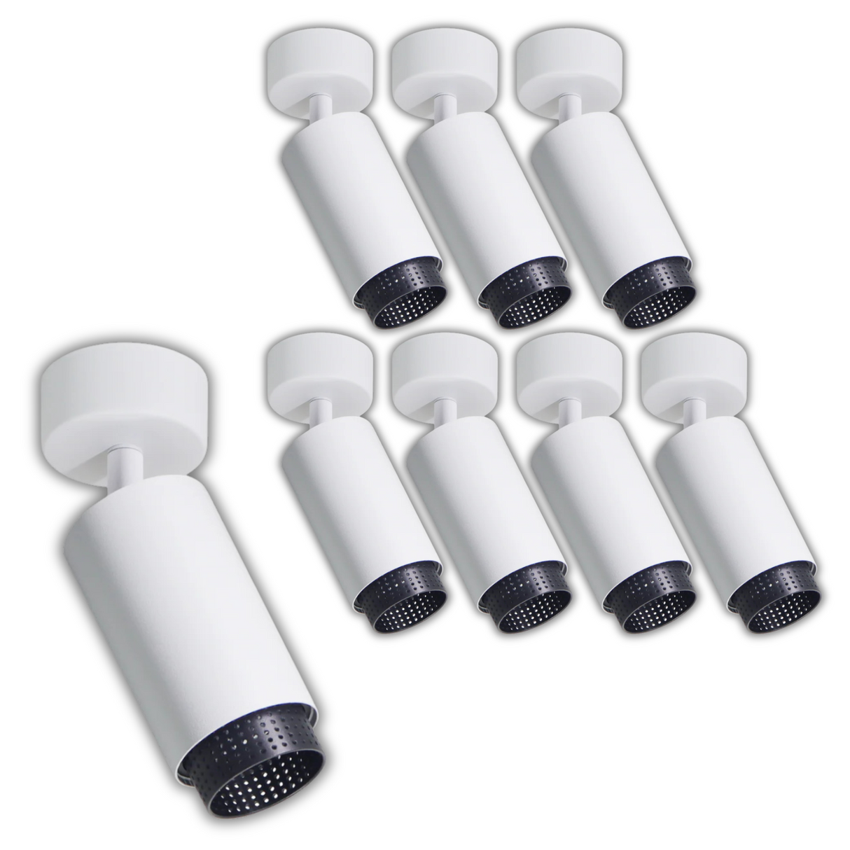 9er Pack Schwenkbarer LED Aufbauspot mit GU10 Fassung, weiß/schwarz, IP20, Aluminium.