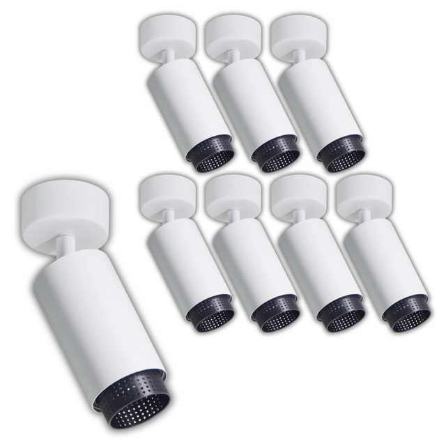 9er Pack Schwenkbarer LED Aufbauspot mit GU10 Fassung, weiß/schwarz, IP20, Aluminium.