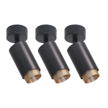 3er Pack Schwenkbarer LED Aufbauspot mit GU10 Fassung, schwarz/gold, IP20, Aluminium.