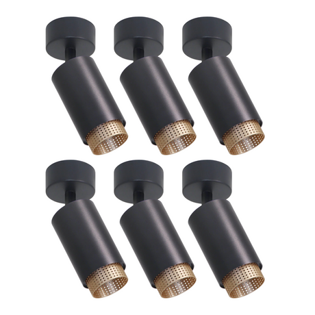 6er Pack Schwenkbarer LED Aufbauspot mit GU10 Fassung, schwarz/gold, IP20, Aluminium.