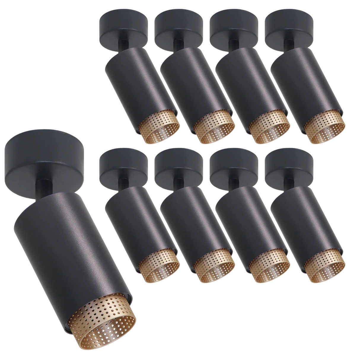 9er Pack Schwenkbarer LED Aufbauspot mit GU10 Fassung, schwarz/gold, IP20, Aluminium.