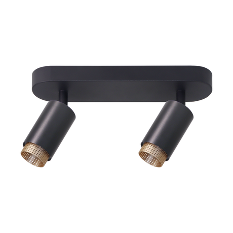 Schwenkbarer LED Aufbauspot mit GU10 Fassung, 2-flammig, schwarz/gold, IP20, Aluminium.
