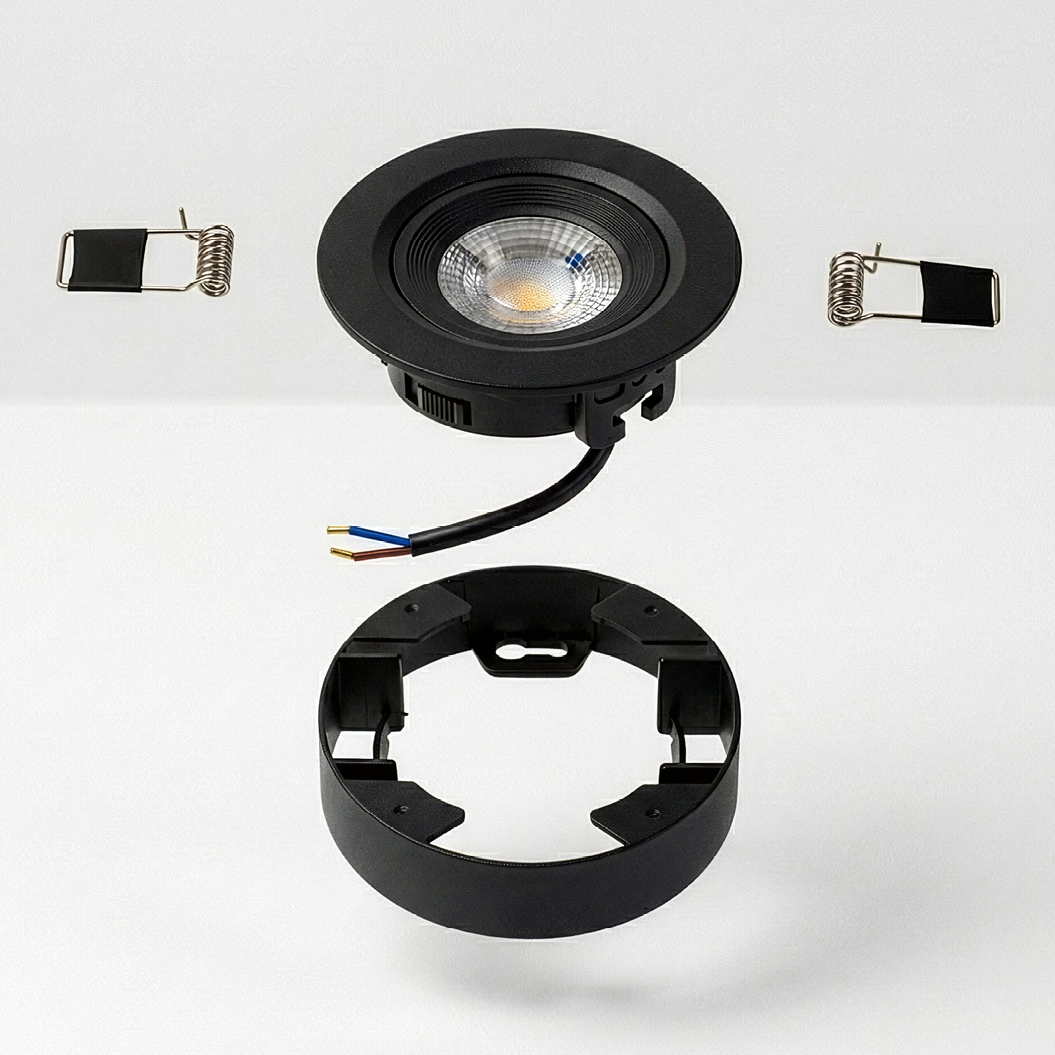LED CCT Downlight, Ein- und Aufbaustrahler, schwenkbar, in Schwarz, dimmbar, 5 W, 420 lm, 60°, 3000K-4000K-6500K einstellbar
