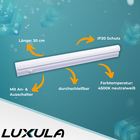 LED-Unterbauleuchte in Weiß, mit Schalter, 30 cm, 4 W, 360 lm, 4500 K (neutralweiß), erweiterbar, Küchen- und Schrankbeleuchtung.