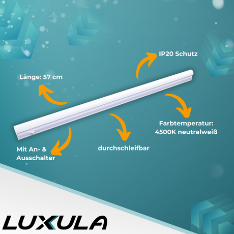 LED-Unterbauleuchte in Weiß, mit Schalter, 57 cm, 8 W, 720 lm, 4500 K (neutralweiß), erweiterbar, Küchen- und Schrankbeleuchtung.