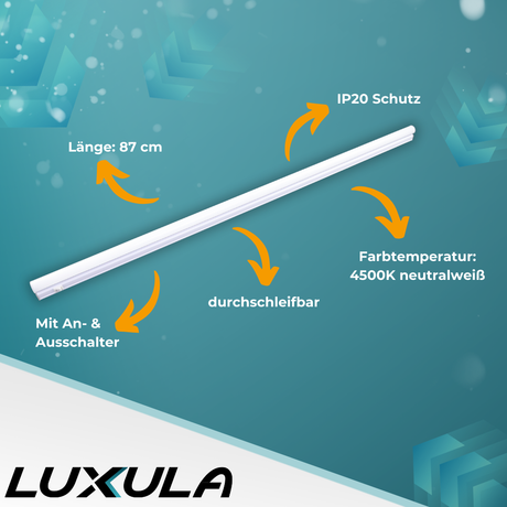 LED-Unterbauleuchte in Weiß, mit Schalter, 87 cm, 12 W, 1080 lm, 4500 K (neutralweiß), erweiterbar, Küchen- und Schrankbeleuchtung.