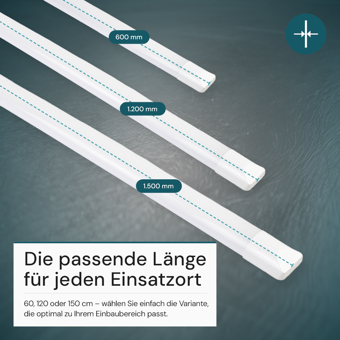 LED Unterbauleuchte, 120 cm, 36 W, 3850 lm, 3000-4000-6500 K, IP20, Lichtfarbe einstellbar, mit Anschlussblock, weiß