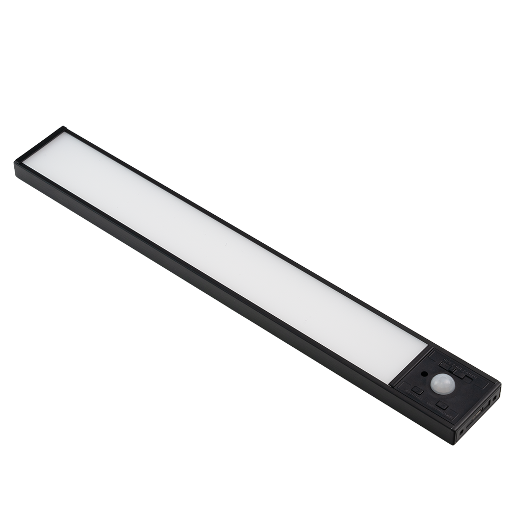 LED Schrankbeleuchtung mit Bewegungsmelder, schwarz, 30 cm, dimmbar, einstellbare Lichtfarbe, USB-aufladbar, einfache Befestigung, Unterbauleuchte