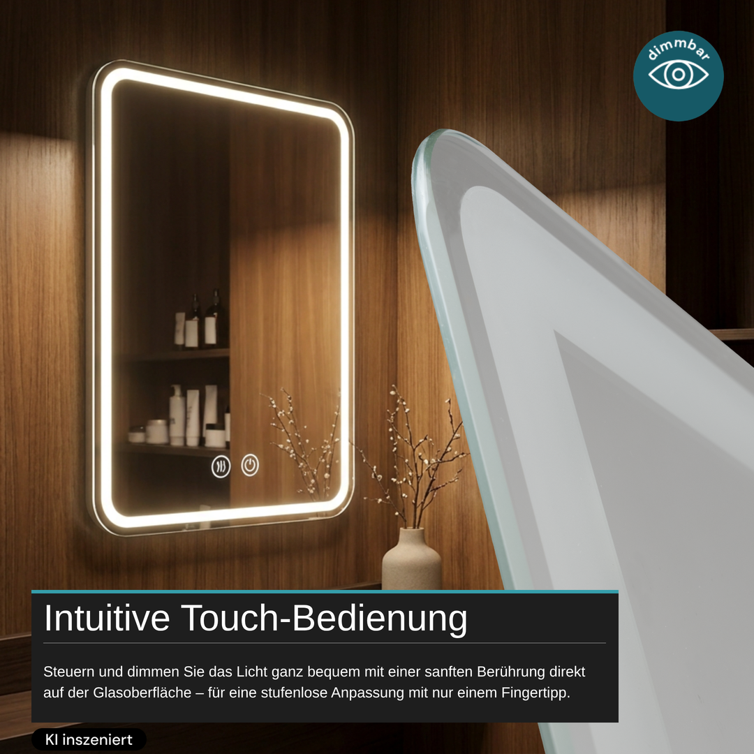 LED Spiegelleuchte, 20 W, 267 lm, 700x500mm, 3CCT, Touchdimmer, Anti-Beschlag, silber