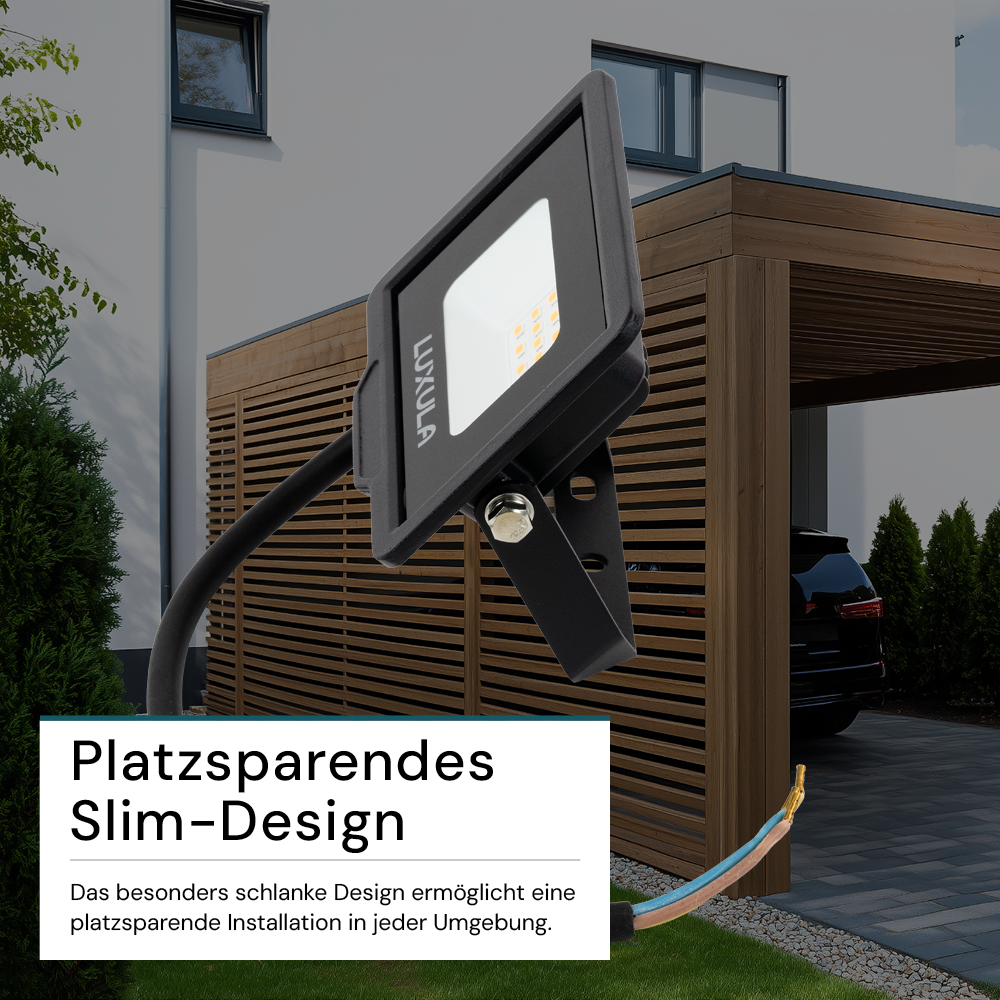 LED-Fluter, 10 W, 4000 K (neutralweiß), 1000 lm, schwarz, IP65.