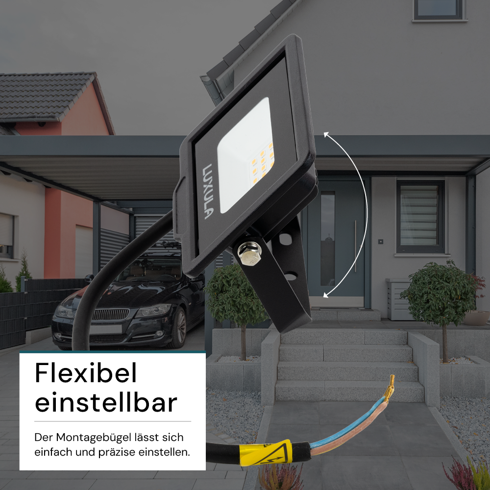 LED-Fluter, 10 W, 4000 K (neutralweiß), 1000 lm, schwarz, IP65.