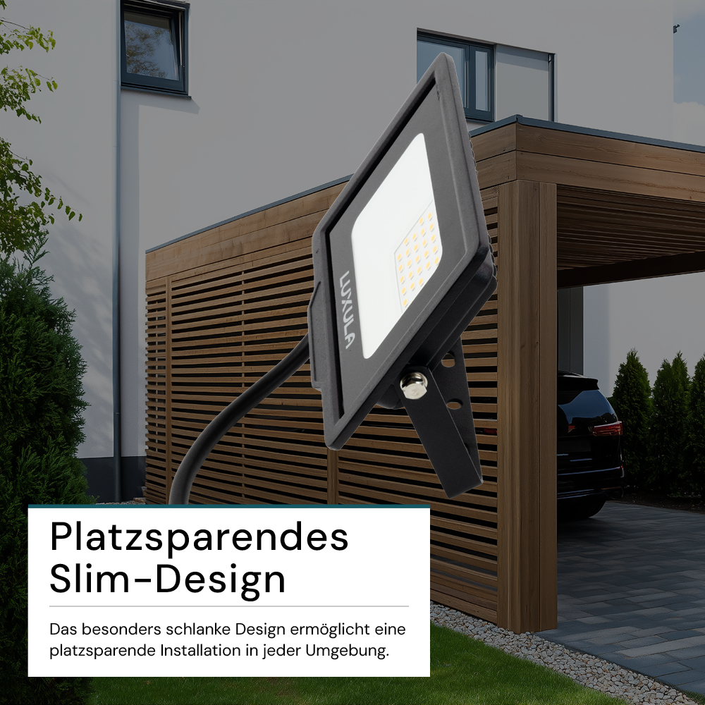 LED-Fluter, 20 W, 4000 K (neutralweiß), 2000 lm, schwarz, IP65.