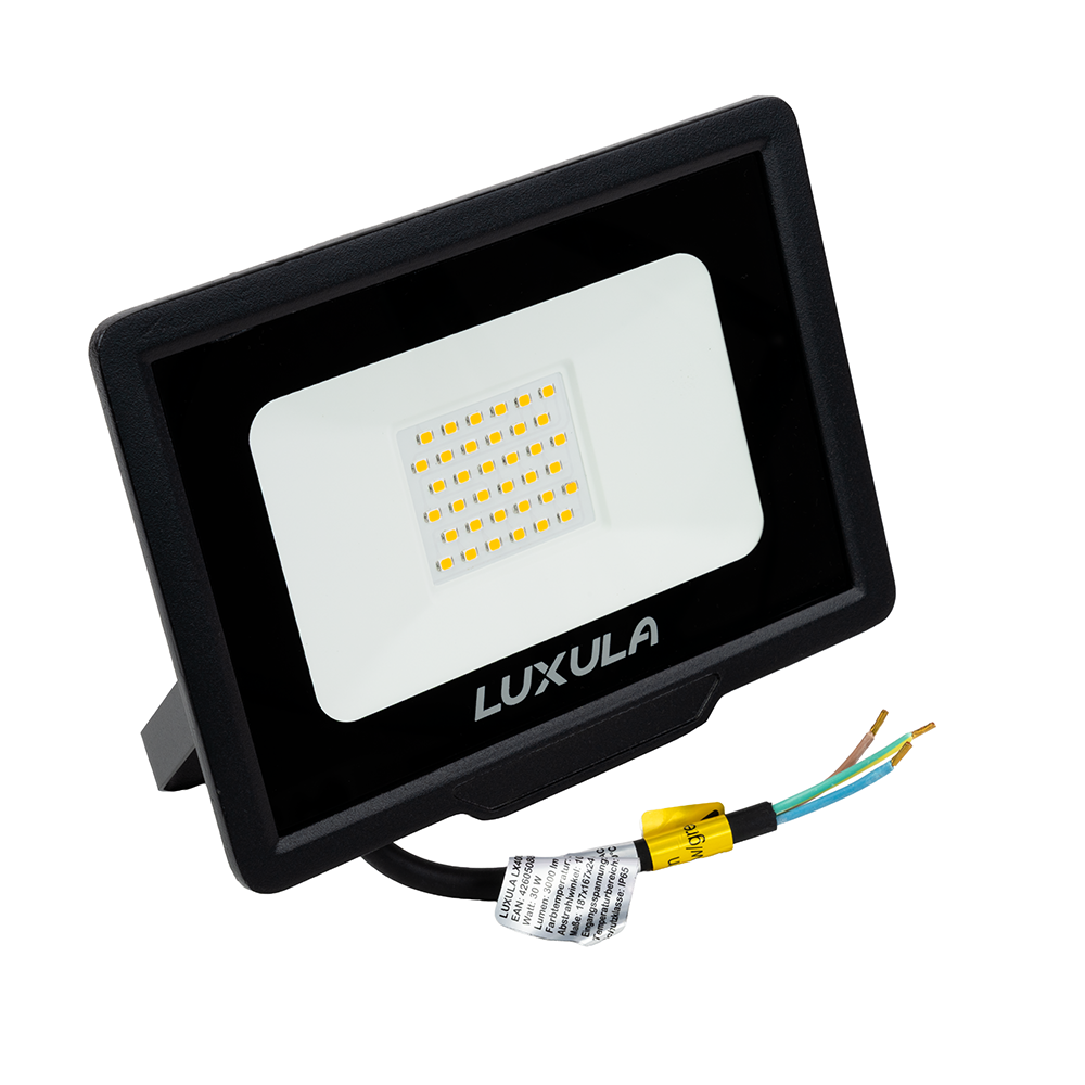 LED-Fluter, 30 W, 4000 K (neutralweiß), 3000 lm, schwarz, IP65.