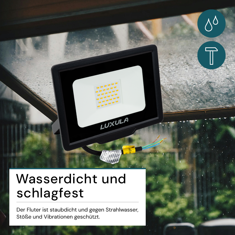 LED-Fluter, 30 W, 4000 K (neutralweiß), 3000 lm, schwarz, IP65.