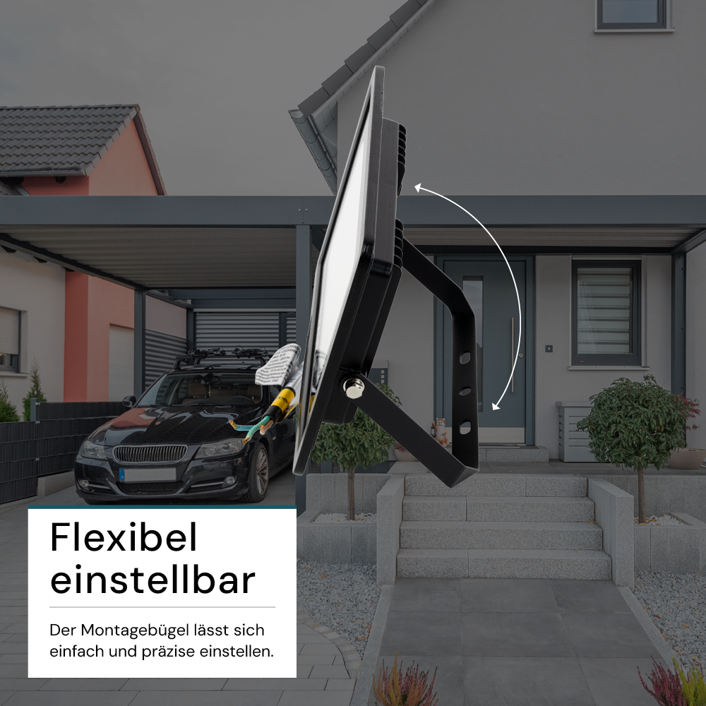 LED-Fluter, 30 W, 4000 K (neutralweiß), 3000 lm, schwarz, IP65.