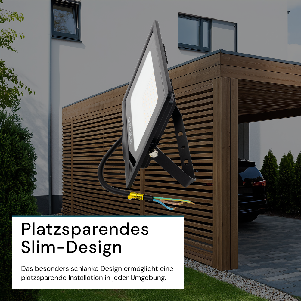 LED-Fluter, 50 W, 4000 K (neutralweiß), 5000 lm, schwarz, IP65.