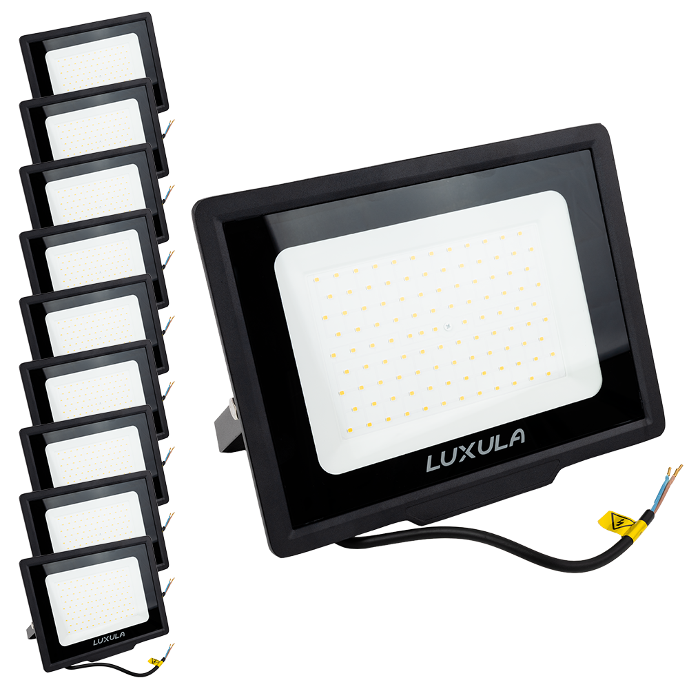 10er Pack LED-Fluter, 100 W, 4000 K (neutralweiß), 10000 lm, schwarz, IP65