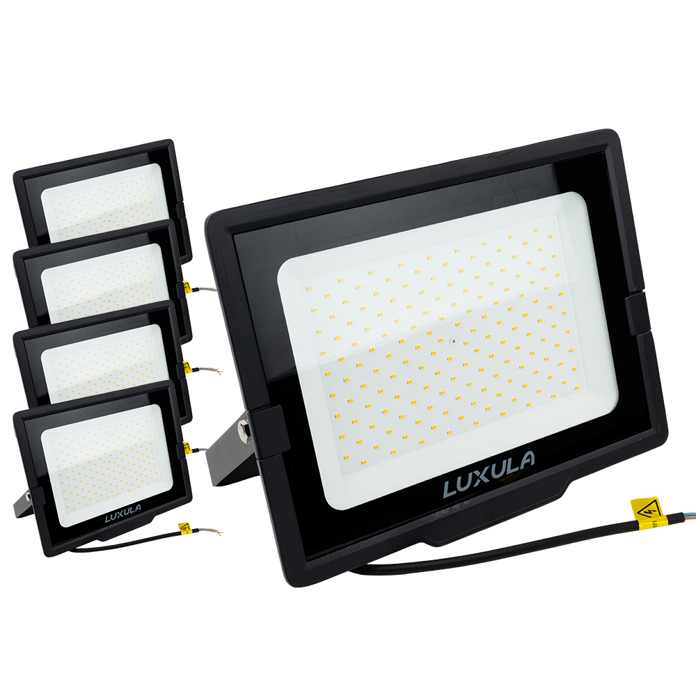 5er Pack LED-Fluter, 150 W, 4000 K (neutralweiß), 15000 lm, schwarz, IP65