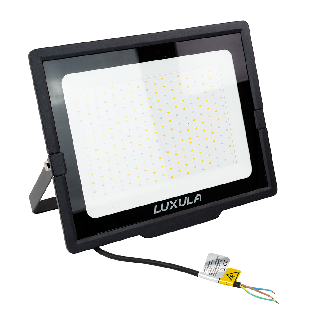 LED-Fluter, 200 W, 3000 K (warmweiß), 20000 lm, schwarz, IP65.