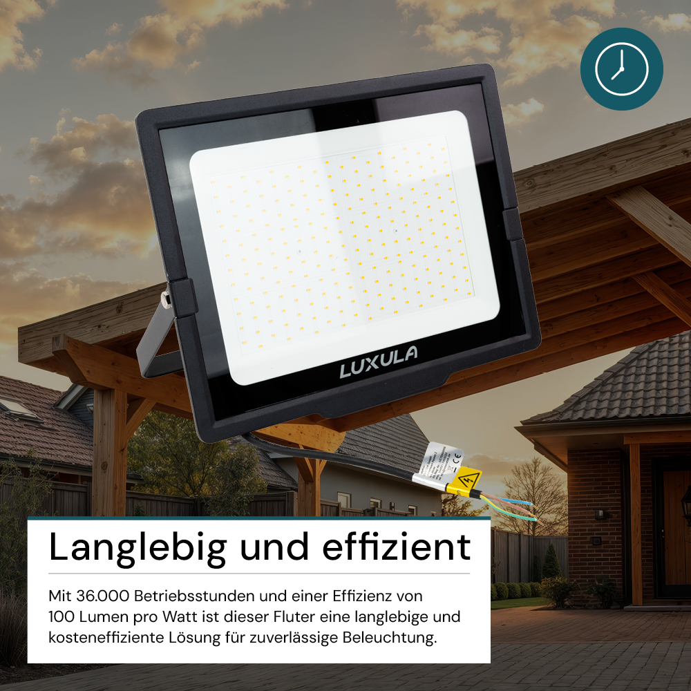 LED-Fluter, 200 W, 4000 K (neutralweiß), 20000 lm, schwarz, IP65.