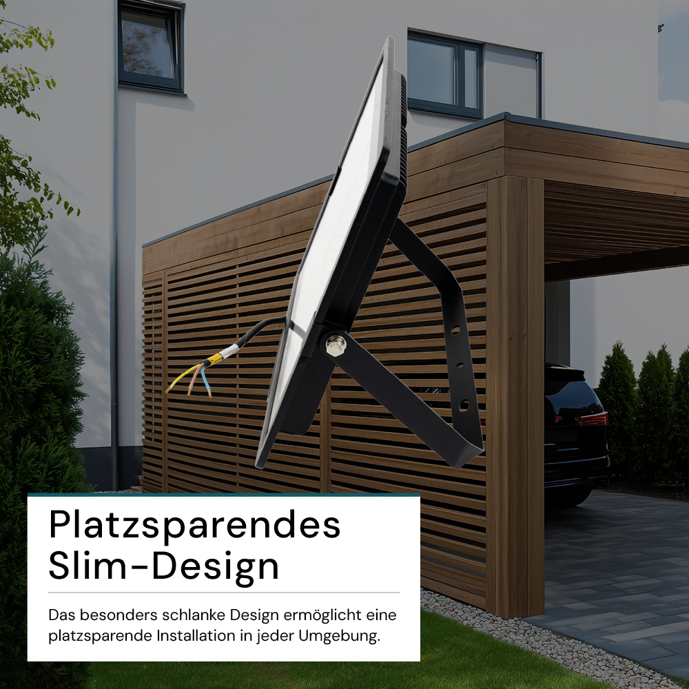 LED-Fluter, 200 W, 3000 K (warmweiß), 20000 lm, schwarz, IP65.