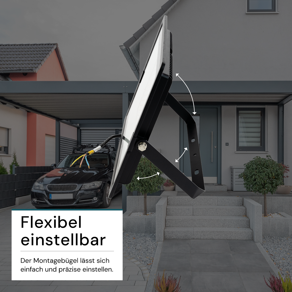 LED-Fluter, 200 W, 3000 K (warmweiß), 20000 lm, schwarz, IP65.