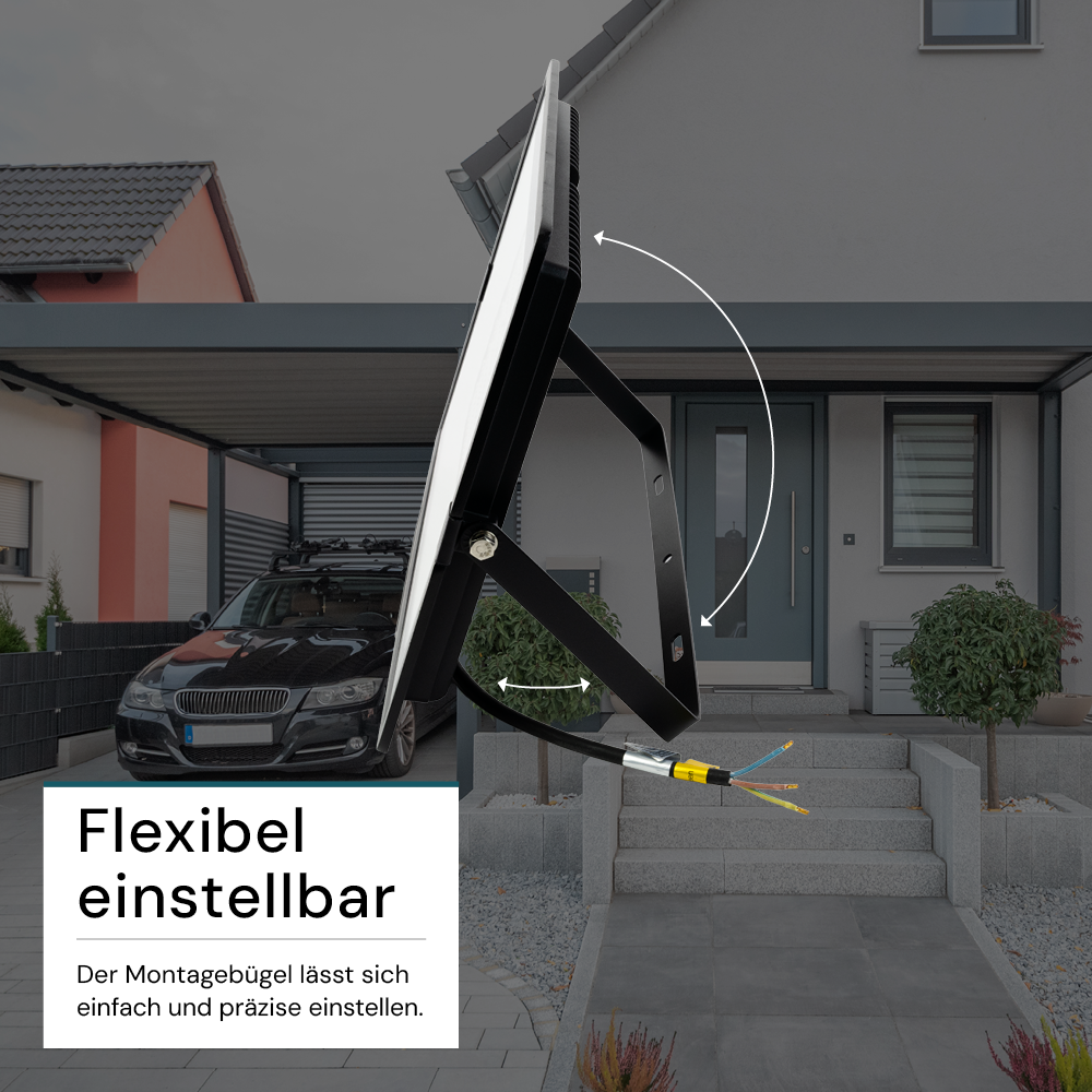 LED-Fluter, 300 W, 3000 K (warmweiß), 30000 lm, schwarz, IP65.