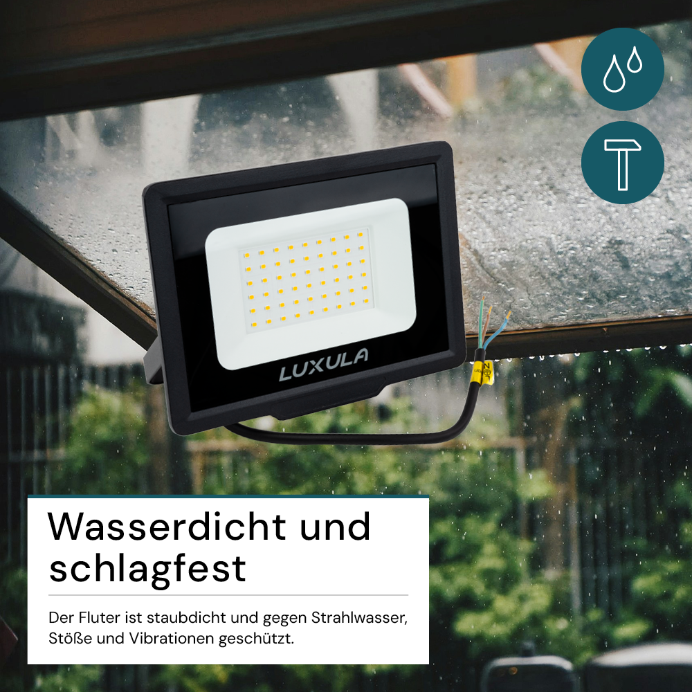 LED-Fluter, 50 W, 4000 K (neutralweiß), 5000 lm, schwarz, IP65.