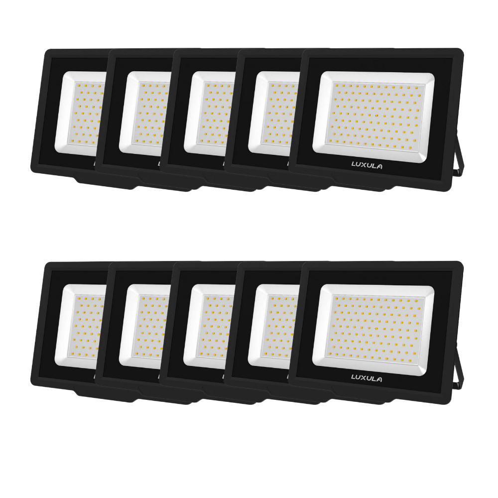 10er Pack LED-Fluter, 100 W, 4000 K (neutralweiß), 10000 lm, schwarz, IP65.