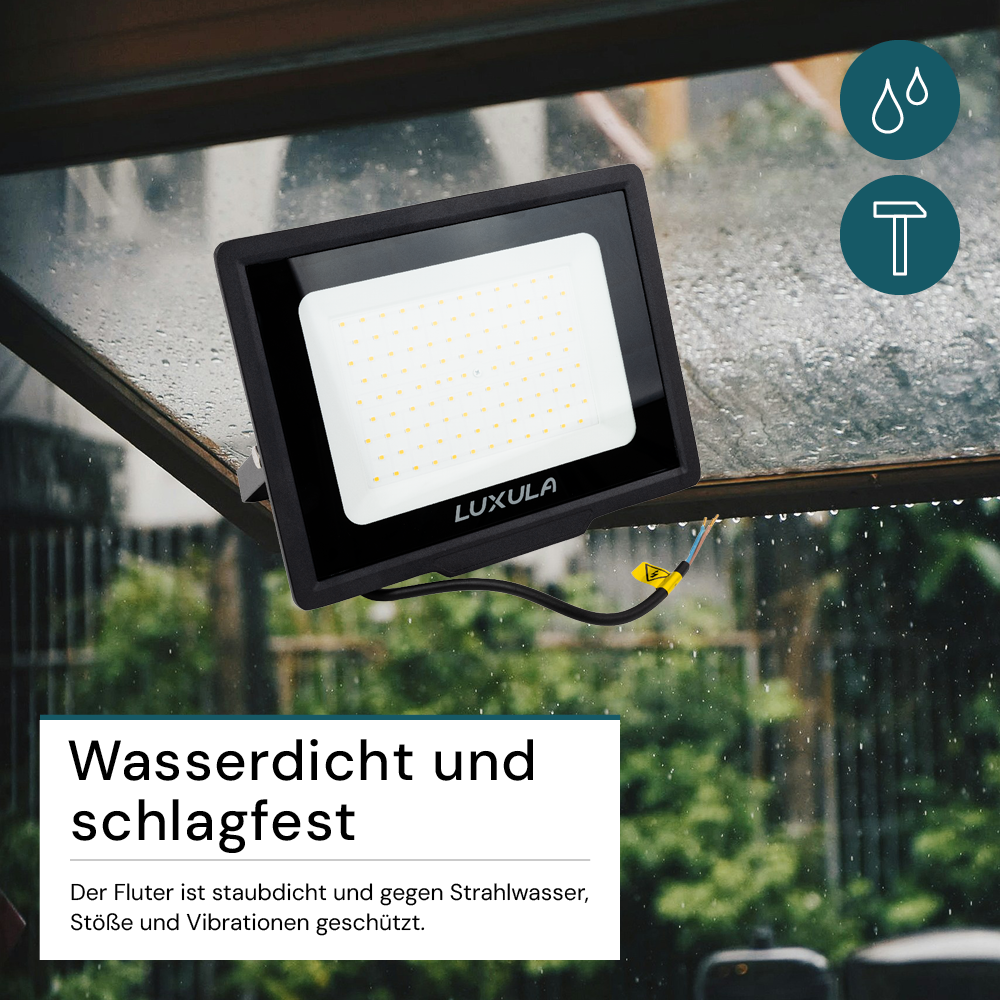 10er Pack LED-Fluter, 100 W, 4000 K (neutralweiß), 10000 lm, schwarz, IP65.