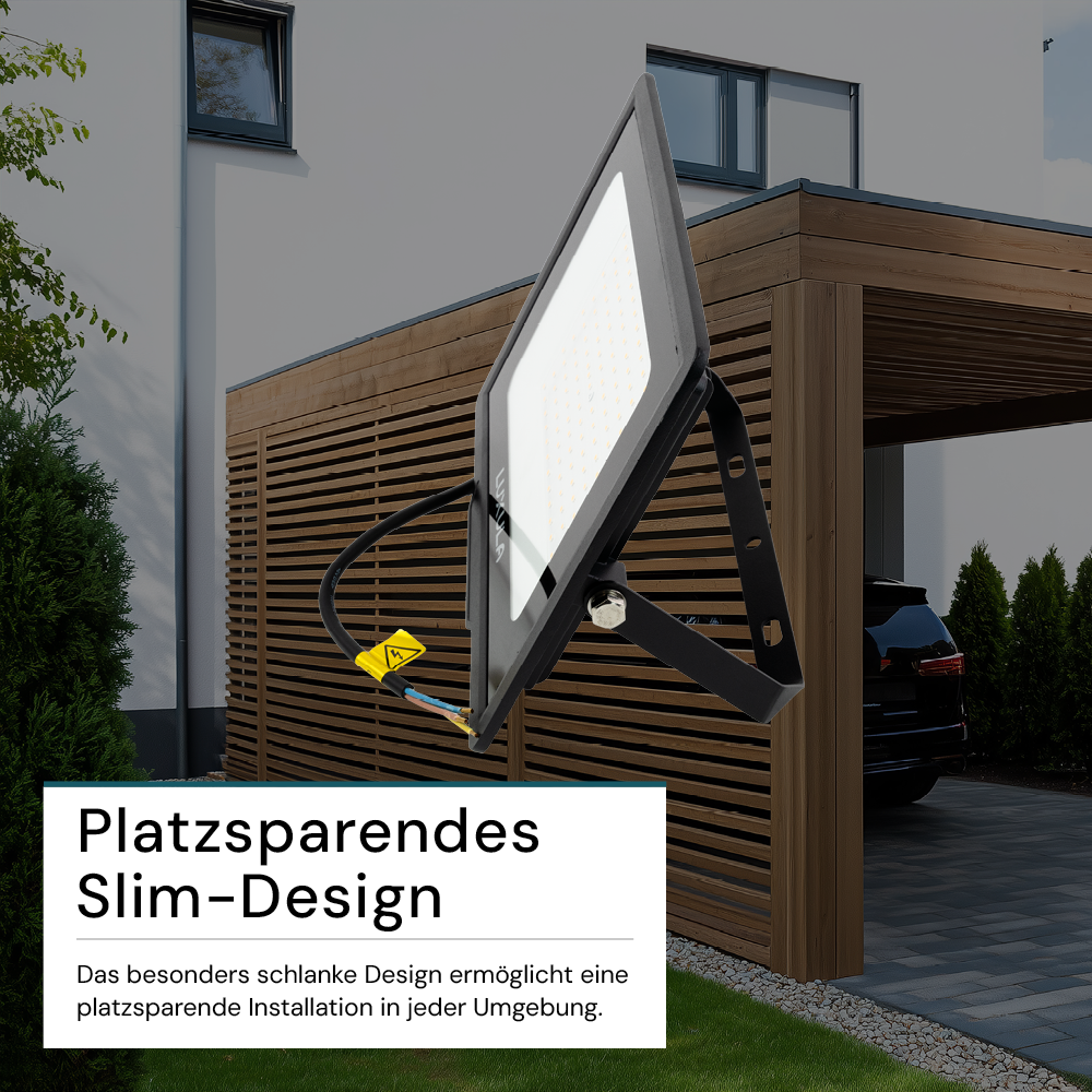 LED-Fluter, 100 W, 4000 K (neutralweiß), 10000 lm, schwarz, IP65.