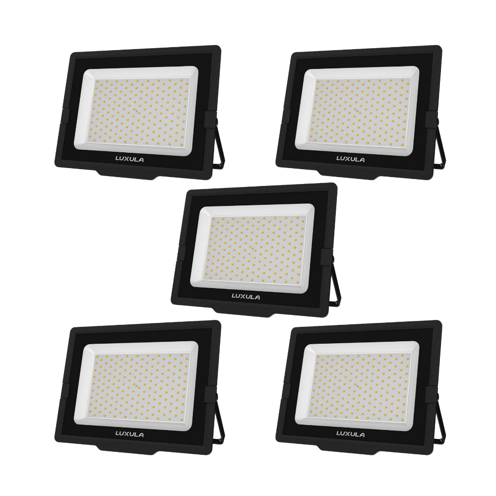 5er Pack LED-Fluter, 150 W, 4000 K (neutralweiß), 15000 lm, schwarz, IP65.