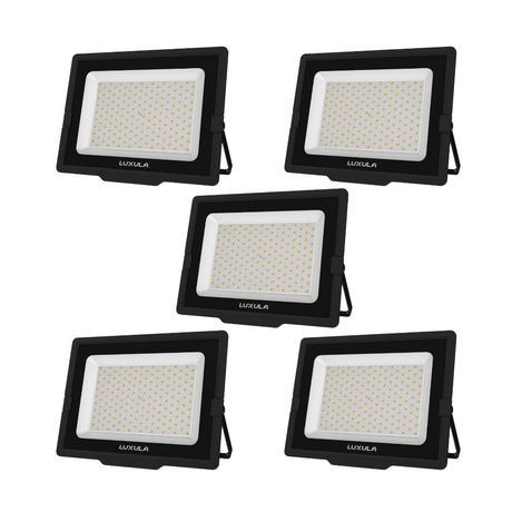 5er Pack LED-Fluter, 150 W, 4000 K (neutralweiß), 15000 lm, schwarz, IP65.