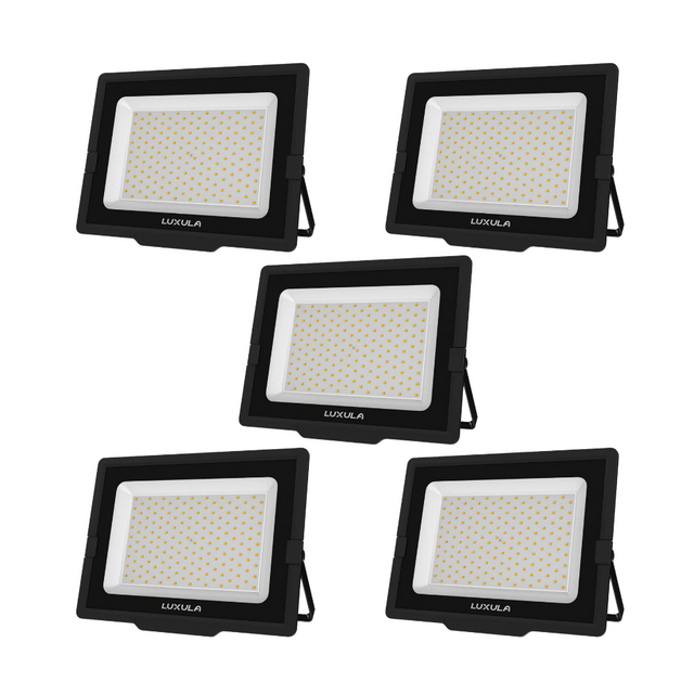 5er Pack LED-Fluter, 150 W, 4000 K (neutralweiß), 15000 lm, schwarz, IP65.