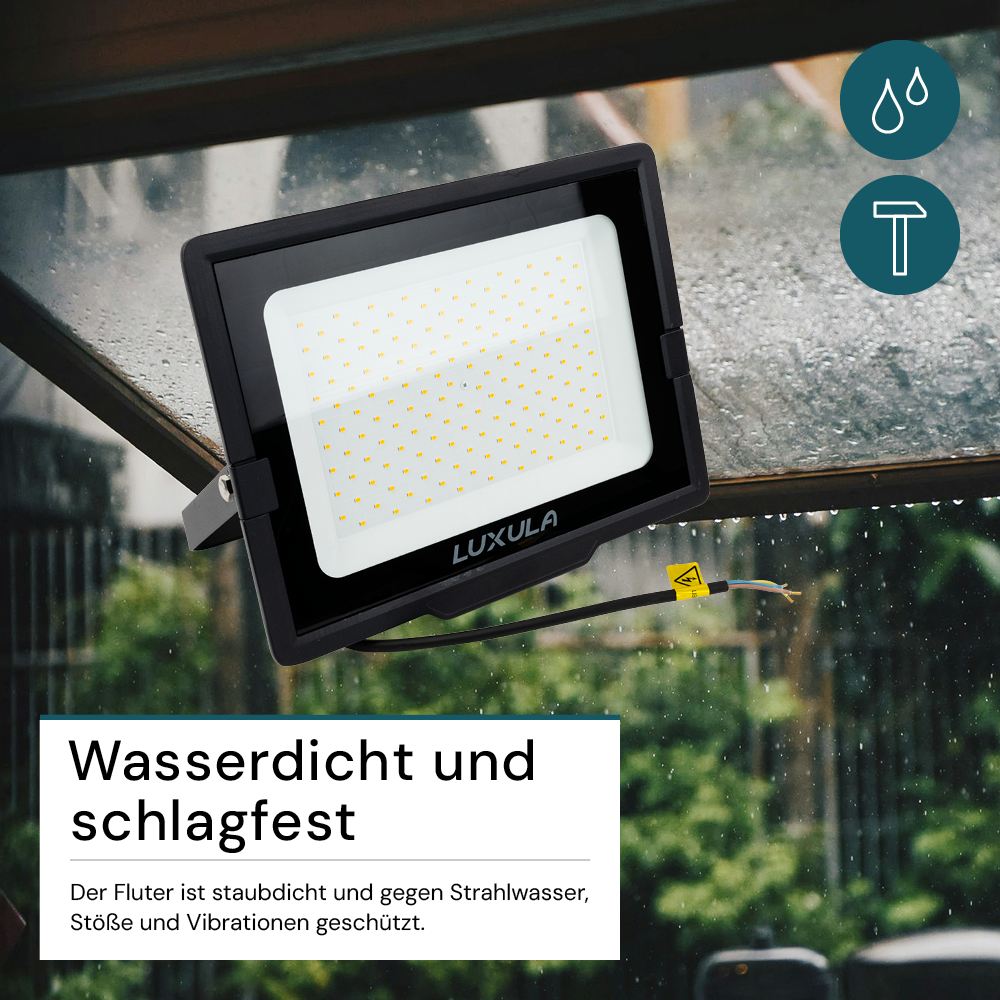 LED-Fluter, 150 W, 4000 K (neutralweiß), 15000 lm, schwarz, IP65.