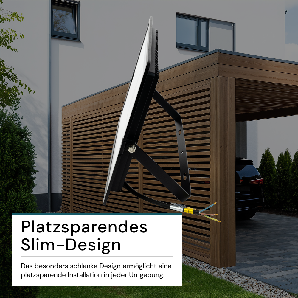 LED-Fluter, 300 W, 4000 K (neutralweiß), 30000 lm, schwarz, IP65.