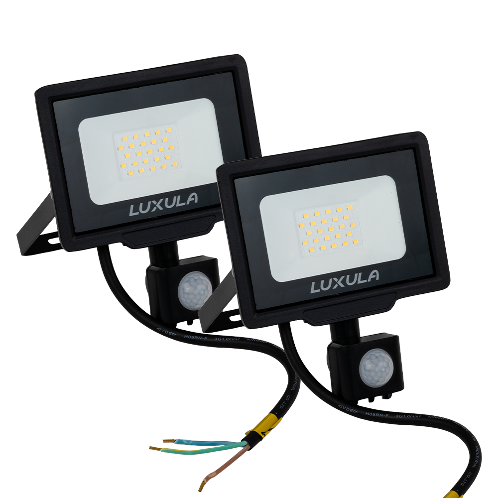 2er Pack LED-Fluter mit Bewegungsmelder, 20 W, 4000 K (neutralweiß), 2000 lm, schwarz, IP65