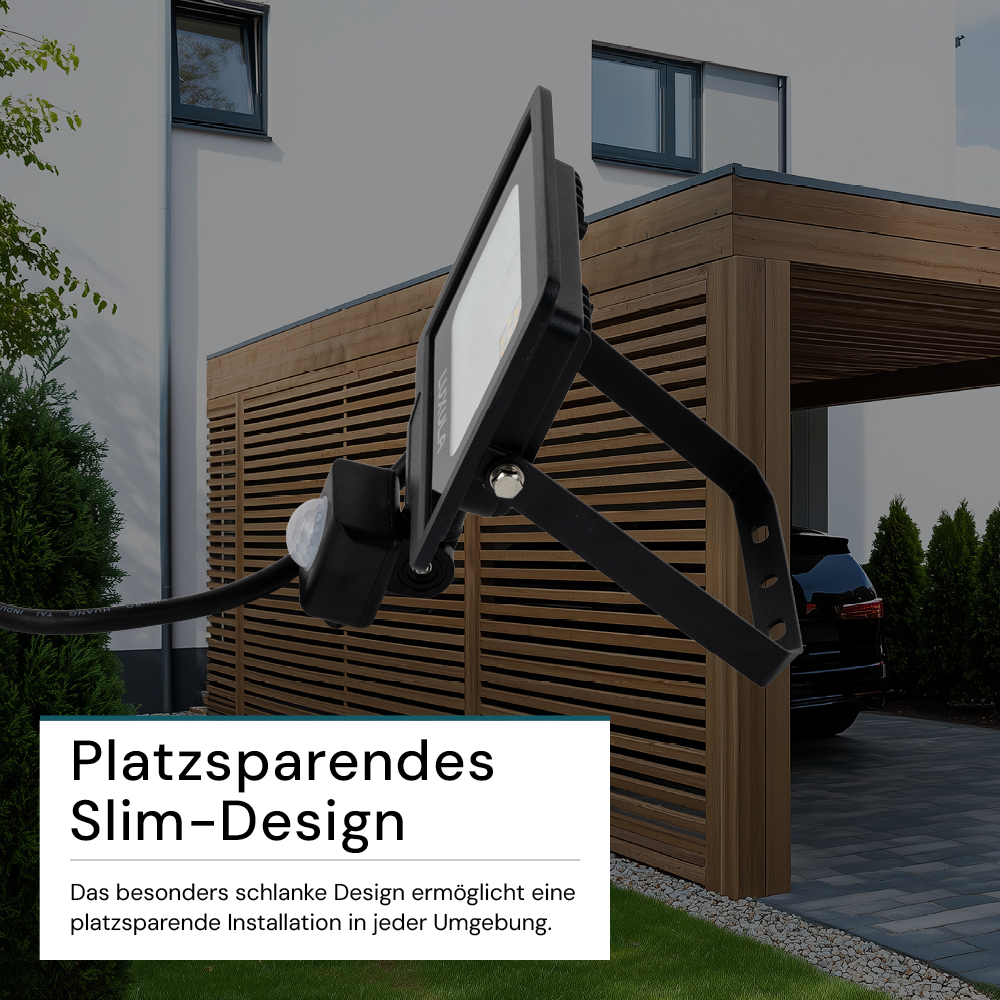 2er Pack LED-Fluter mit Bewegungsmelder, 20 W, 4000 K (neutralweiß), 2000 lm, schwarz, IP65.