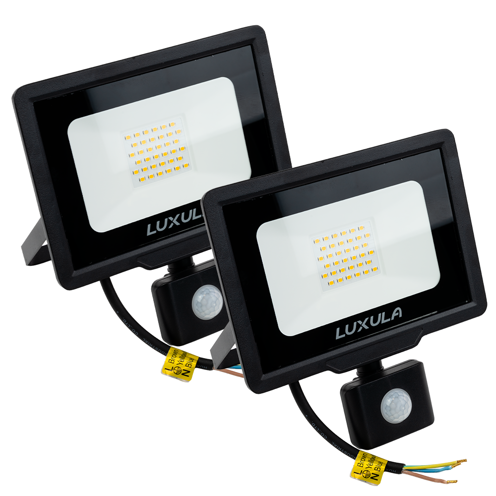 2er Pack LED-Fluter mit Bewegungsmelder, 30 W, 4000 K (neutralweiß), 3000 lm, schwarz, IP65
