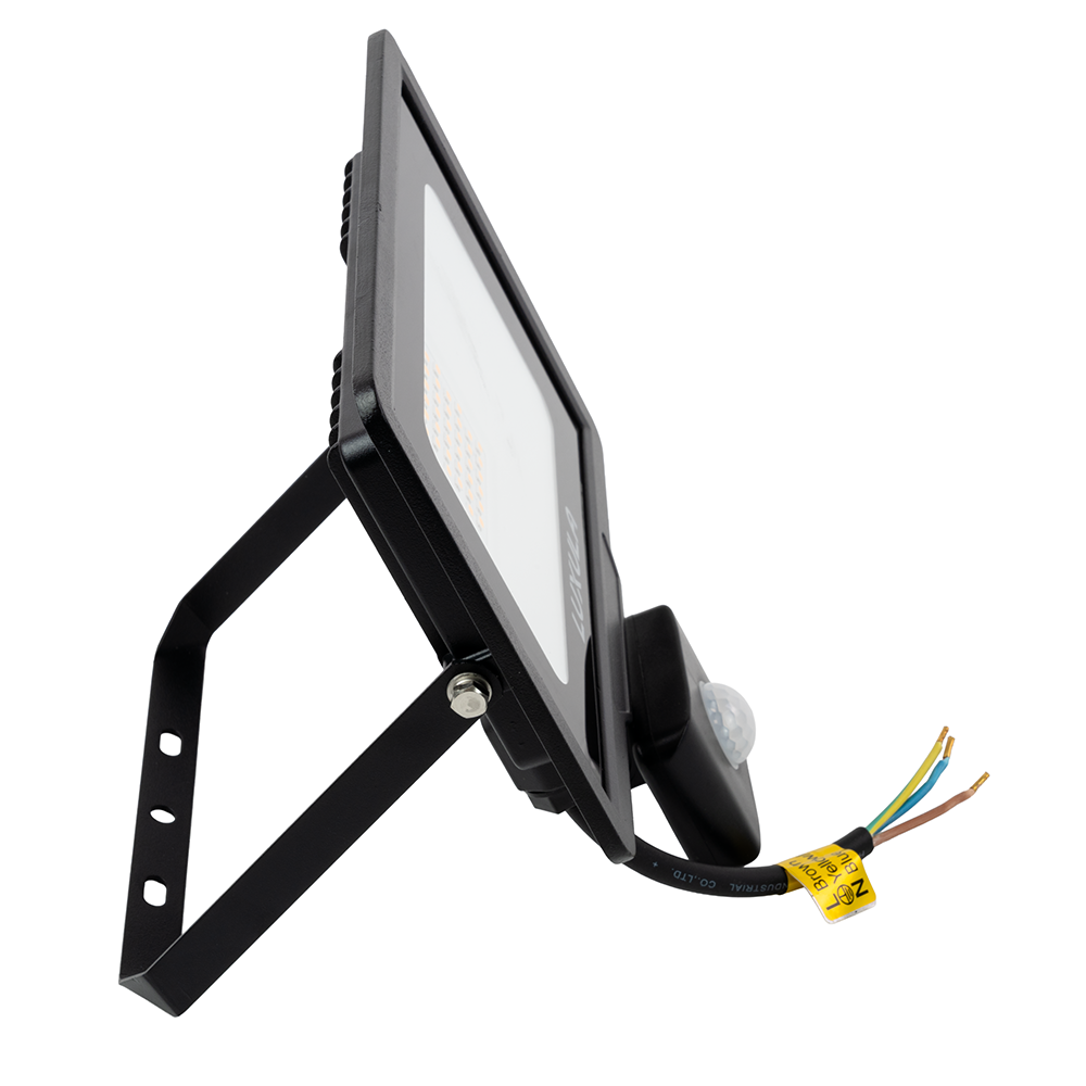 LED-Fluter mit Bewegungsmelder, 30 W, 4000 K (neutralweiß), 3000 lm, schwarz, IP65.