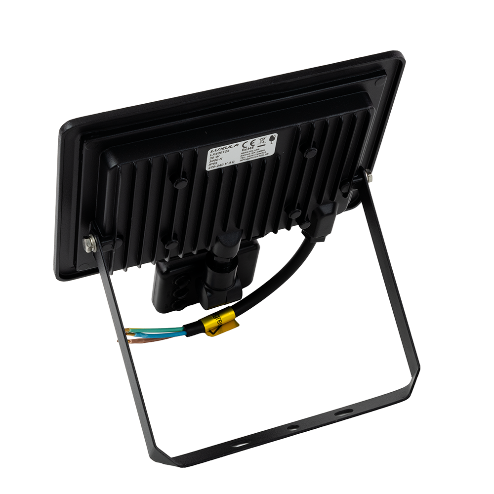 LED-Fluter mit Bewegungsmelder, 30 W, 3000 K (warmweiß), 3000 lm, schwarz, IP65.