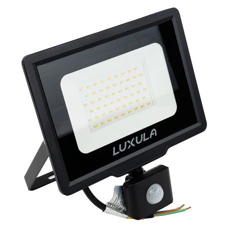 LED-Fluter mit Bewegungsmelder, 50 W, 3000 K (warmweiß), 5000 lm, schwarz, IP65.