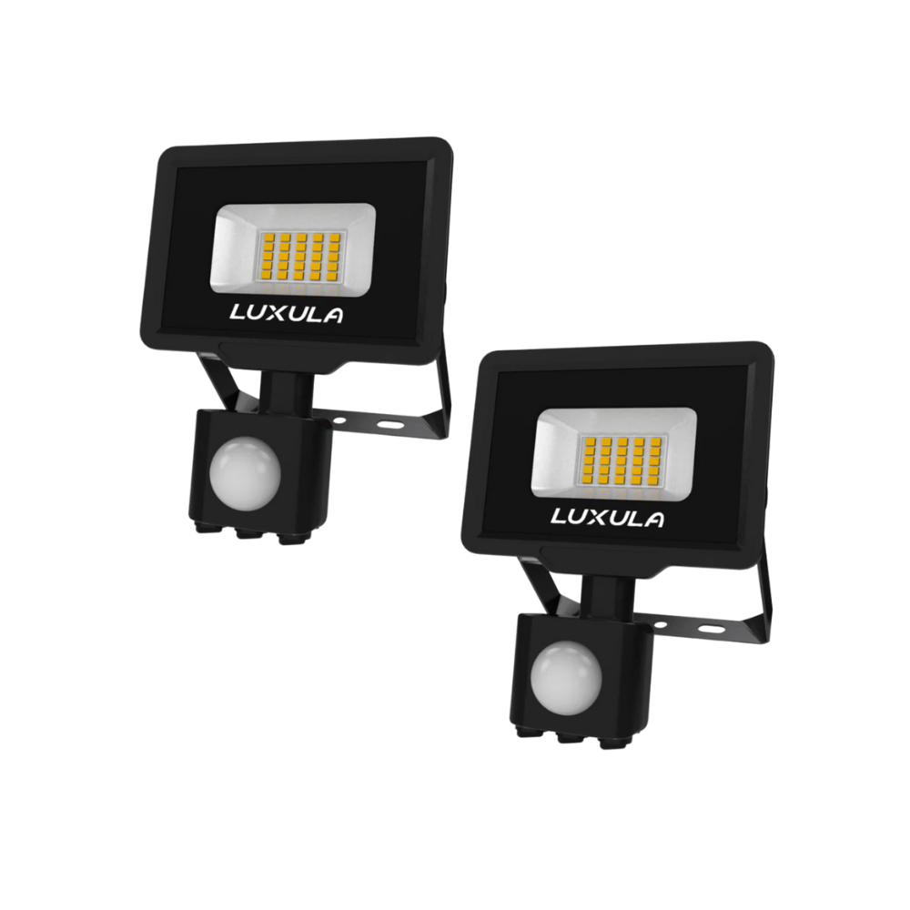 2er Pack LED-Fluter mit Bewegungsmelder, 20 W, 4000 K (neutralweiß), 2000 lm, schwarz, IP65.