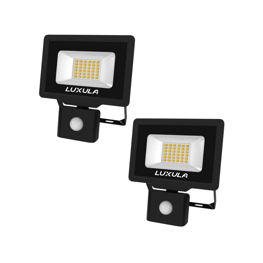 2er Pack LED-Fluter mit Bewegungsmelder, 30 W, 4000 K (neutralweiß), 3000 lm, schwarz, IP65.